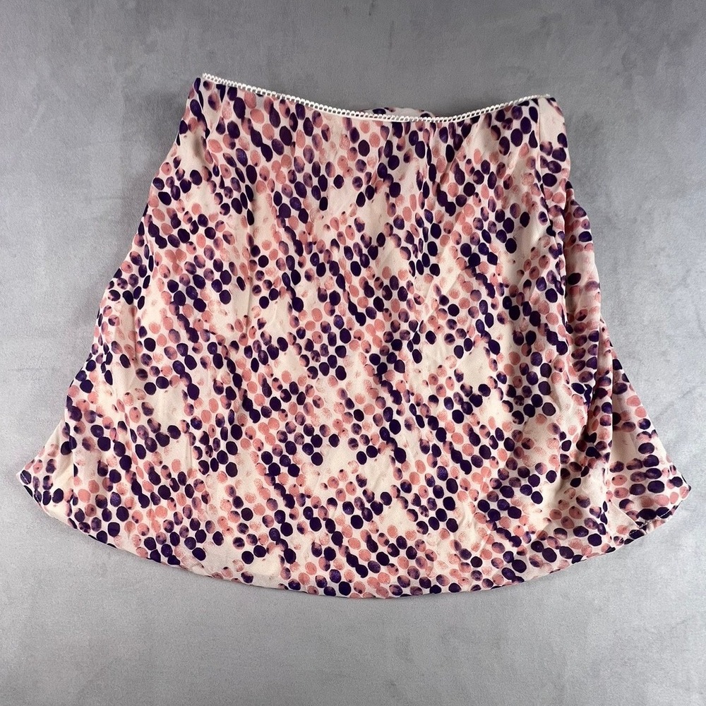 Wild Fable Purple Pink Polka Dot Mini Skirt XS Cream Crochet Trim NWT - Picture 2 of 3